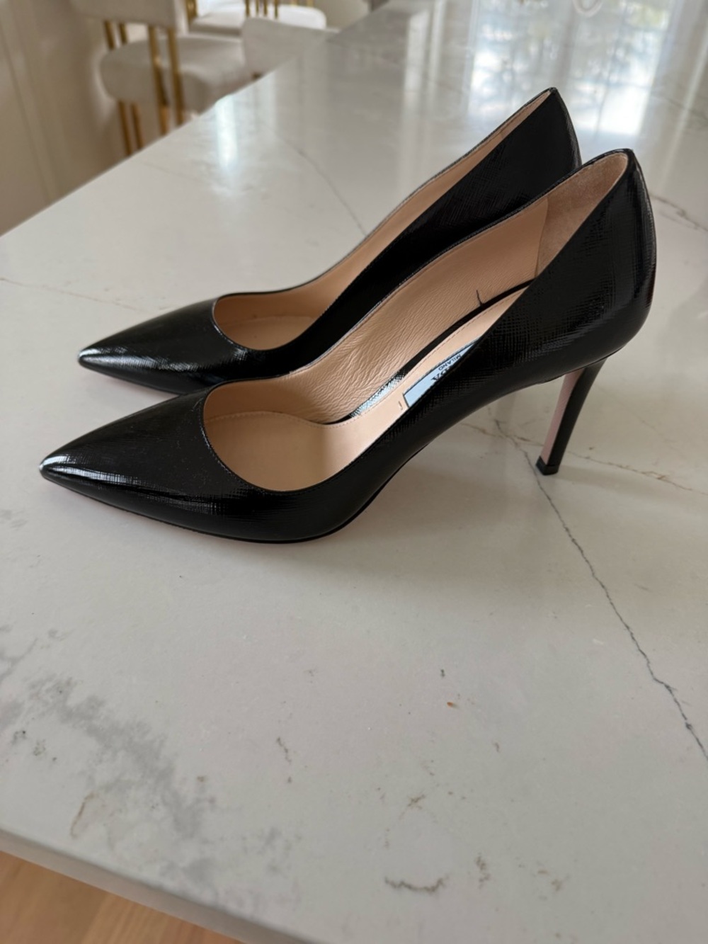 Prada Black Pointed-Toe Patent Leather Stiletto Pumps